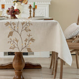 Joyfol Day Rustic Waterproof Linen Tablecloth, Heavy Weight Beige Embroidery Table Cloths for Rectangle Tables, Burlap Farmhouse Table Covers (Coffee Leaves, 55''x 70'') Joyfol Day