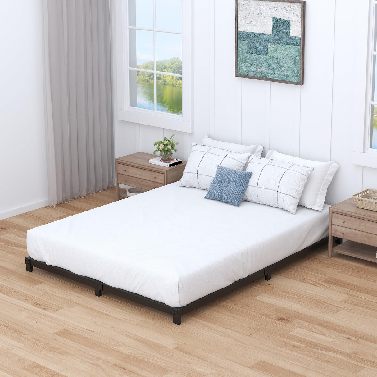 Nailsong 3 Inch Bed Frame Full Low Profile, Full Size Metal Bed Frame No Box Spring Needed, Heavy Duty Metal, Easy Assembly, Black Nailsong