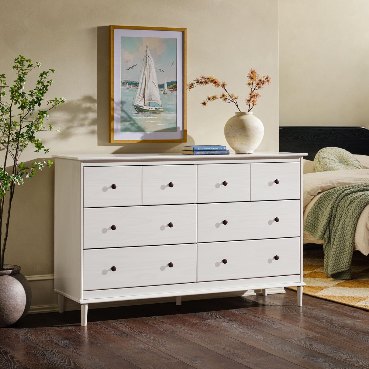 Walker Edison Modern 6-Drawer Solid Wood Dresser Bedroom Storage, 57 Inch, White Walker Edison