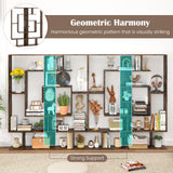 Giantex 7-Tier Geometric Bookshelf, Modern Bookcase with Open Shelves, Freestanding Display Shelf with Anti-Tip Kit, Storage Rack for Living Room Bedroom Study, 49.5''L x 8.5''W x 59''H (Rustic Brown) Giantex