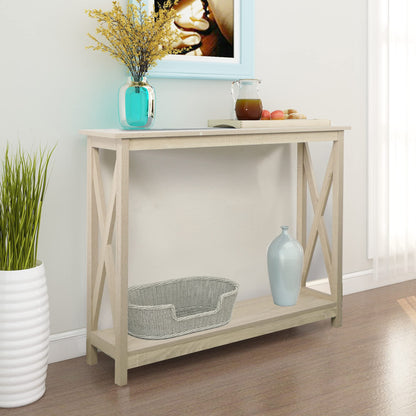 Rainbow Sophia Console Table, Modern Farmhouse Wood Entryway / Sofa Table with 2-Tier Storage, 39 Inch, White Oak - WoodArtSupply