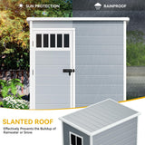 DWVO Outdoor Storage Shed, All-Weather Resin Plastic Storage Shed with Windows, Slanted Roof, Raised Floor, Capacity for Garden Tools & Equipment, Ideal for Backyard & Garden DWVO