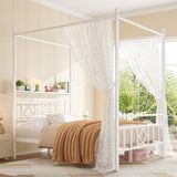 Homkdom Canopy Bed Frame with Storage Headboard, Full Size Bed Frame with 4 Removable Posts, Sturdy Metal Platform with Under-Bed Storage, Dual Purpose Bed Frame, No Box Spring Needed, White Homkdom