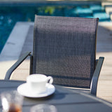 VICLLAX 7 Pieces Patio Dining Set, Patio Furniture Set of 6 Patio Stackable Dining Chairs and Outdoor Rectangular Metal Table with Storage Shelf for Backyard, Grey Chairs and Black Table VICLLAX