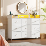 Nicehill Dresser for Bedroom with 9 Drawer,White Dresser with LED Light,TV Stand for Bedroom with Charging Station,Chests of Drawers for Bedroom Hallway,Closet (White) Nicehill