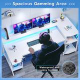 SEDETA White Gaming Desk 70.8'' with LED Lights and Storage Shelves, Computer Desk with Monitor Stand, Power Outlets and Cup Holder, Large PC Gamer Desk, Gaming Table for Bedroom, Living Room SEDETA