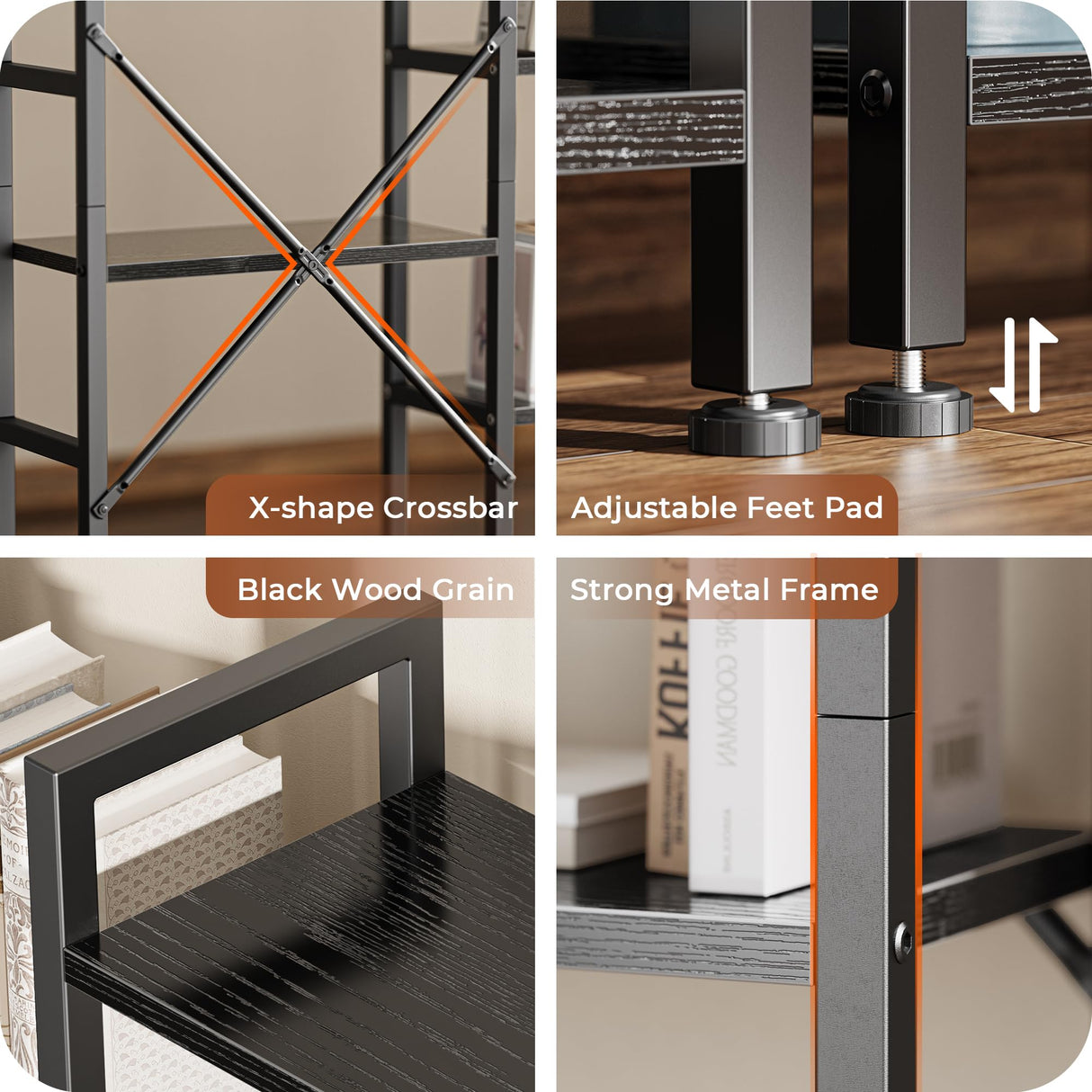 SUPERJARE Triple 6 Tier Bookshelf, Bookcase with 17 Open Display Shelves, Wide Book Shelf Book Case for Home & Office, Black SUPERJARE