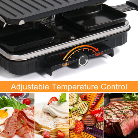 Raclette Table Grill, Indoor Grill Korean BBQ Grill Electric Griddle, 2 in 1 Electric Griddle Nonstick with 8 Raclette Cheese Pans Adjustable Temperature Control 1300W Ideal for Family and Party Fun TONZE