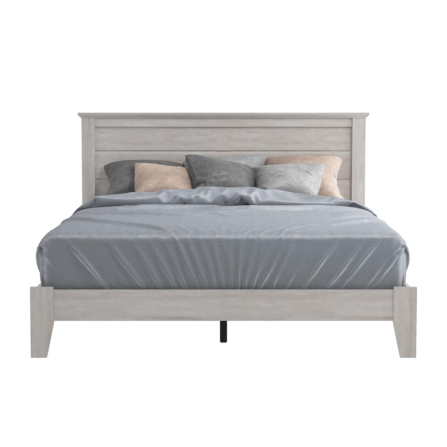 Galano Tiena Queen Bed Frame in Dusty Grey Oak - Sturdy Wood Platform with Slat Support, No Box Spring Required - WoodArtSupply