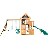 Swing-N-Slide PB 8272 Cedar Brook Wooden Swing Set Play Set with Two Swings, Slide, Monkey Bars, Picnic Table & Glider, Green Swing-N-Slide