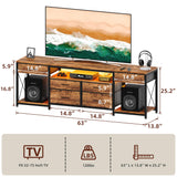 GYIIYUO LED TV Stand with 6 Fabric Drawers and Power Outlet for 65 70 75 Inch TVs, Entertainment Center with Open Storage Shelves, Dresser TV Stand for Bedroom/Living Room, Rustic Brown GYIIYUO