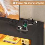 BTHFST Dresser Chest of Drawers with RGB Lights, Power Outlet & Open Shelves, 56.7" W Wood Bedroom Dresser, No-Handle Modern Dresser for Living Room Entryway, Black BTHFST