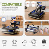 Pterying 8 in 1 Pro Heat Press Machine 15 × 15 Inch, Third Generation 360° Swing Away T Shirt Press Machine with Dual-Tube Heating, Sublimation Heat Press Machine for T Shirts Hat Cap Mug Plate Pterying