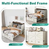 Hlivelood Queen Size Murphy Chest Bed with Drawer and Charging Station, Farmhouse Wood Space-Saving Hidden Folding Bed Chest, Multifunctional Storage Cabinet Beds for Bedroom, Office, Rustic White Hlivelood
