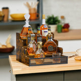 Yuzehuaza 4 Step Countertop Liquor Bottle Display Shelf, Wood Bar Shelves 16 Bottles with Fences, Freestanding Storage Shelves for Liquor Whiskey Wine Coffee Syrup Display, Retro Wine Rack Home Yuzehuaza