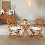 S AFSTAR 3 Pieces Patio Bistro Set, Acacia Wood Folding Bistro Set with Round Coffee Table & Padded Cushion, Outdoor Bistro Table and Chair Set of 2 for Patio, Balcony, Poolside & Porch (Beige) S AFSTAR