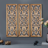 XIAOAIKA Carved Wood, 35.5 inch Hand Carving on Wood, Antique Distressed Wood Panels Decorative Sculpture Hanging Wall Décor, Elegant Wood Wall Art Plaque (3 Panels) XIAOAIKA