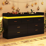 jiteentarou 7 Drawer Dresser with Charging Station and LED Lights, Modern Chest of Drawers with Power Outlet, Organizer Cabinet for Bedroom, Living Room, Entryway, Black jiteentarou