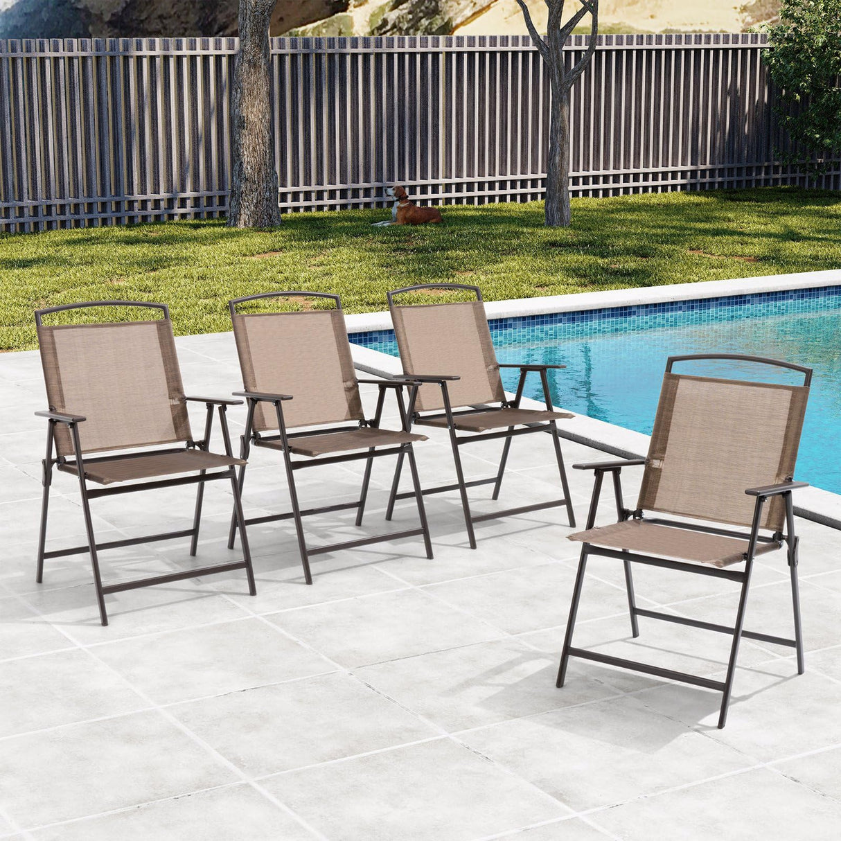 Crestlive Products Patio Folding Chairs Set of 8, Outdoor Folding Chairs with Durable Rust-Resistant Frame and Breathable Textilene Material for Outside, Brown Crestlive Products