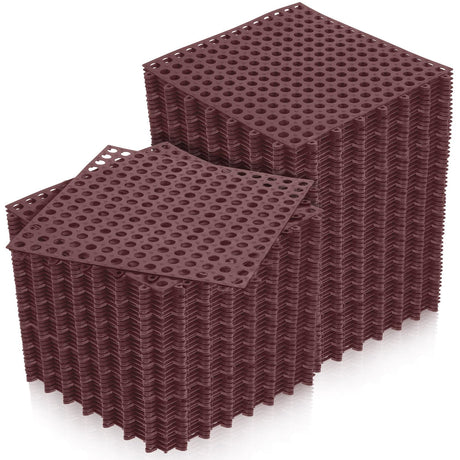 Tinideya 50 Pcs Drainage Interlocking Tiles Dry Deck Tiles 11.8'' X 11.8'' Interlocking Floor Tiles with Drain Holes, Non Slip TPE Soft Drainage Mats Modular Pool Floor Mat for Bathroom Patio (Brown) Tinideya
