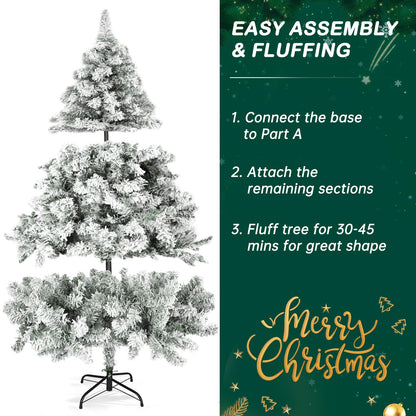 Outroad 7ft Snow Flocked Christmas Tree Premium Hinged Artificial Pine Tree,Xmas Tree Metal Stand and 1000 Lush Branch Tips Holiday Decorate, Easy to Assemble,White