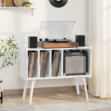 Lerliuo Record Player Stand with Charging Station Holds Up to 220 Albums, Large Turntable Stand with 4 Cabinet, Mid-Century Record Player Table,White Vinyl Holder Storage Shelf for Bedroom Living Room Lerliuo