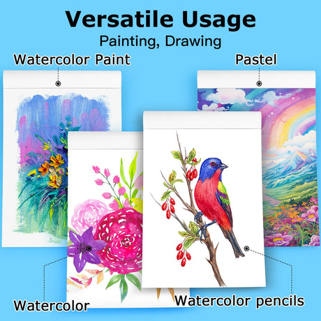 Hapikalor 5.5"x8.5"Watercolor Small Sketchbook for Kids, 30 Sheets (60 Pages) Spiral Bound, Water Color Paper, 140lb/300gsm Watercolor Paper, Watercolor Notebook, Watercolor Journal, Sketch Pad, Teal Hapikalor