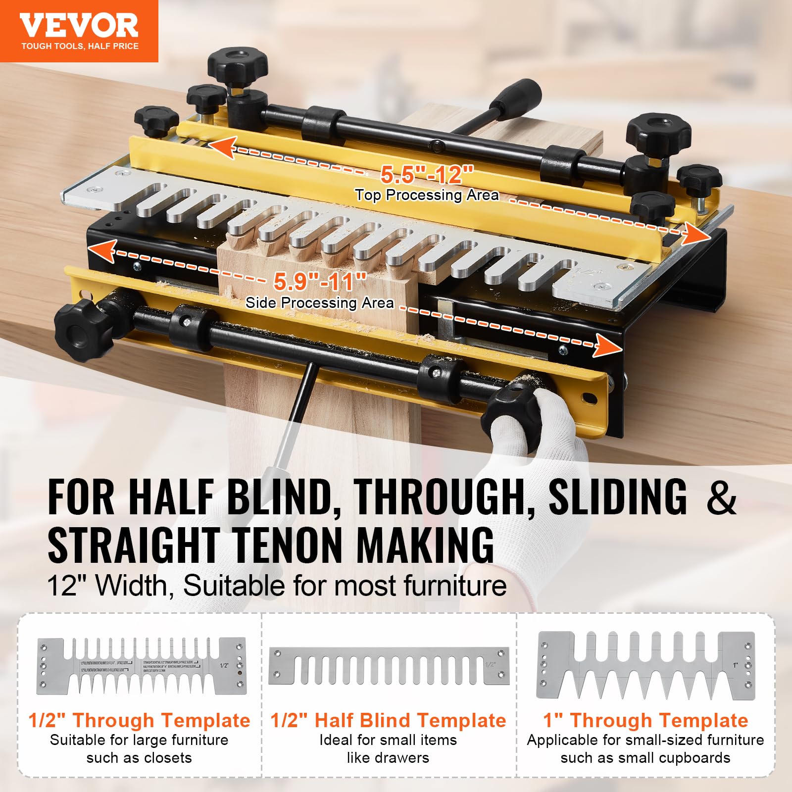 VEVOR Dovetail Jig, 12 in Width, Dove Tailing Router Jigs with 4 Router Bits & 3 Templates, Precise Alignment Dove Tail Jig, Mortise and Tenon Woodworking Tools for Furniture & Wood Cabinet M - WoodArtSupply