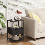 TUTOTAK End Table, Side Table with Charging Station, Nightstand Set of 2, Bedside Table with Fabric Drawer, Couch Table for Livingroom and Bedroom, Black TB01BK0692 TUTOTAK