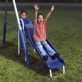 XDP Recreation Freedom Fun Metal A-Frame Kids Outdoor Swing Set 7 Child Capacity Backyard Playground Toy Set with Slide, 3 Swing Types, and See-Saw XDP RECREATION