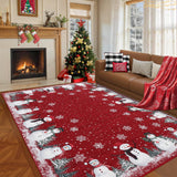 9x12 Washable Area Rug for Holiday Non Sliip Christmas Bedroom Rugs Xmas Decoration Large Dining Room Throw Carpet Low Pile Stain Resistant Snowflakes Christmas Area Rugs for Nursery Home Office, Red GarveeHome