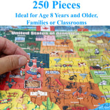 Think2Master United States Map 250 Pieces Jigsaw Puzzle Fun Educational Toy for Kids 8-10 10-12, School & Families. Great Gift for 8+ to Stimulate Learning of USA. Size: 14.2” X 19.3” THINK2MASTER