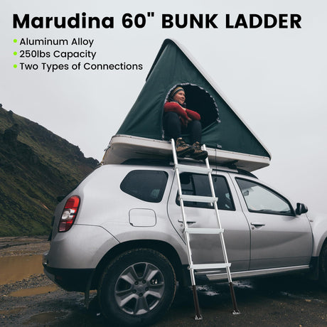 Marudina 61.5" Pre-Assembled Bunk Ladder, Adjustable 3 Levels of Height, Aluminum RV Bunk Bed Ladder with 4 Anti-Slip Steps, Non-Slip Feet, 2 Fixing Methods Marudina