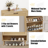 Gadroad Shoe Storage Cabinet with 2 Flip Drawers, Freestanding Hidden Shoe Organizer with Wood Legs, Farmhouse Narrow Shoe Rack for Entryway, Living Room, and Bedroom (Natural) Gadroad