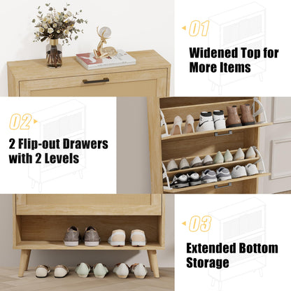 Gadroad Shoe Storage Cabinet with 2 Flip Drawers, Freestanding Hidden Shoe Organizer with Wood Legs, Farmhouse Narrow Shoe Rack for Entryway, Living Room, and Bedroom (Natural)