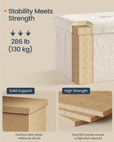 SONGMICS HOME Small Folding Storage Ottoman, Foot Rest Stool, 12.2 x 16.1 x 12.2 Inches, Ottoman with Storage, Load up to 286 lb, for Living Room, Bedroom, Dorm, Cream White ULSF094W01 SONGMICS HOME