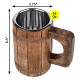 GoCraft Wooden Beer Mug with 18oz Stainless Steel Cup | Handmade Burnt Wood Drinking Stein Tankard Mugs for Men | Great Gift Idea Bar accessories GoCraft