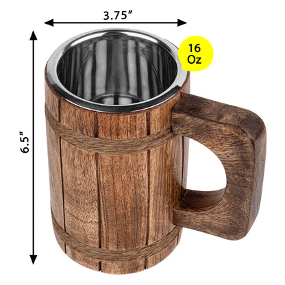 GoCraft Wooden Beer Mug with 18oz Stainless Steel Cup | Handmade Burnt Wood Drinking Stein Tankard Mugs for Men | Great Gift Idea Bar accessories - WoodArtSupply