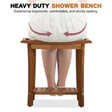 VICTORY RELAX Shower Stool Wood, 2-Tier Wooden Shower Bench for Inside Bathroom Sitting, Heavy Duty Chair with Storage Shelf, Acacia Wood Waterproof - Natural VICTORY RELAX