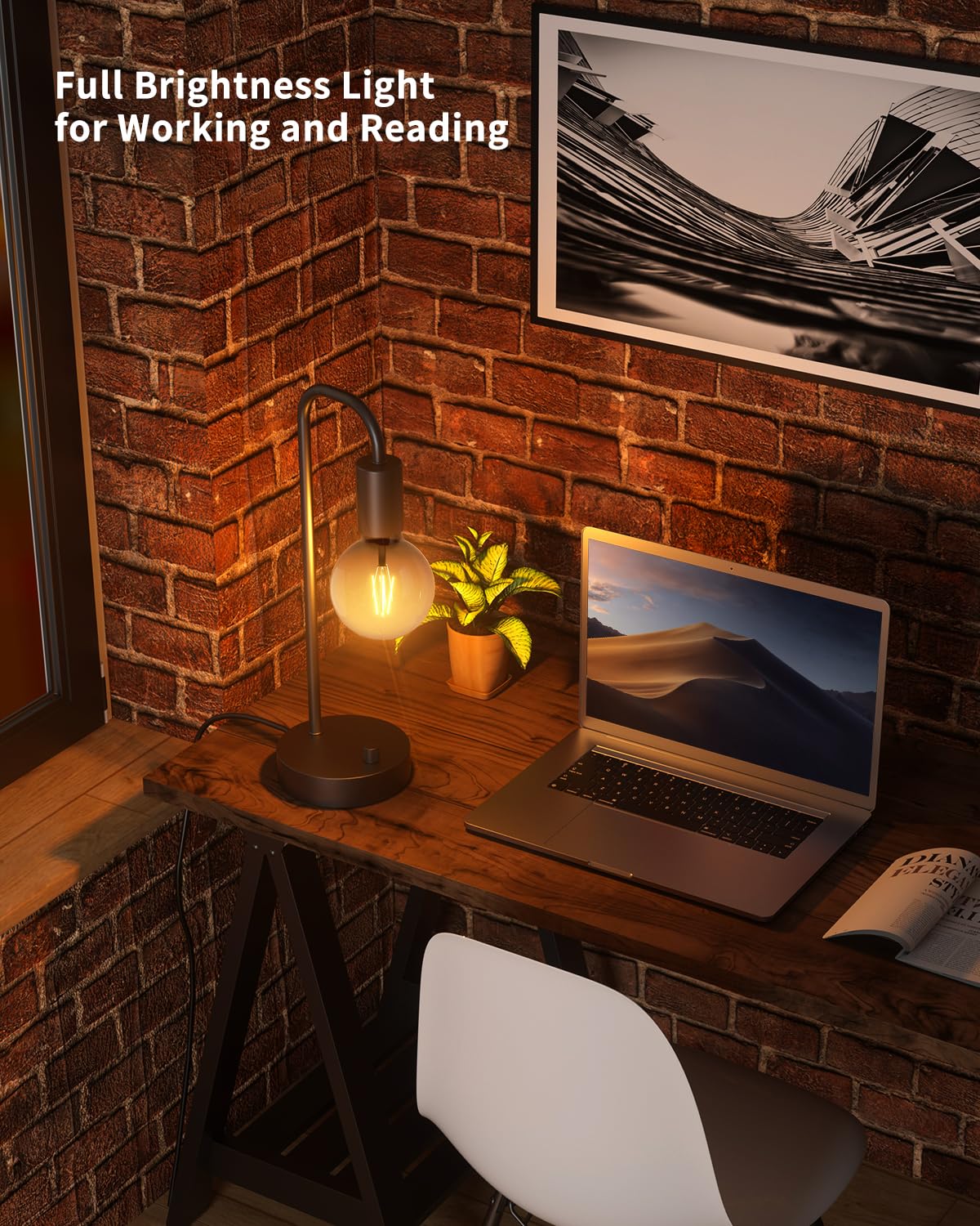 ONEWISH Industrial Table Lamp for Bedroom, Fully Dimmable Modern Bedside Lamps with 2700K Warm Light Bulb for Kids Reading, Minimalist Nightstand Lamps for Living Room, Office (Bulb Included) ONEWISH