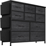 Jojoka Dresser for Bedroom with 10 Drawers, Dressers & Chest of Drawers, Fabric Storage Drawer with Side Pockets for Kids Room, Closet, Hallway, Entryway, Living Room (Black) Jojoka