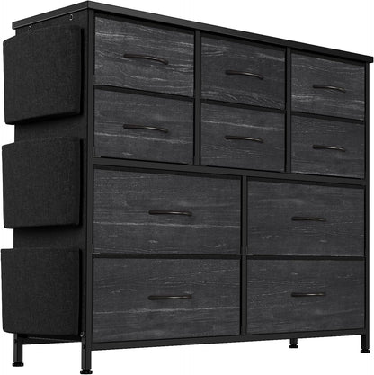 Jojoka Dresser for Bedroom with 10 Drawers, Dressers & Chest of Drawers, Fabric Storage Drawer with Side Pockets for Kids Room, Closet, Hallway, Entryway, Living Room (Black) - WoodArtSupply