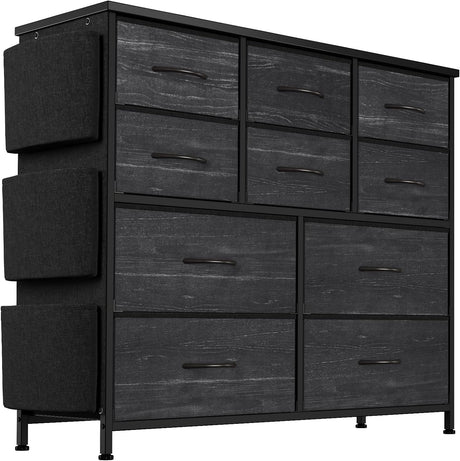 Jojoka Dresser for Bedroom with 10 Drawers, Dressers & Chest of Drawers, Fabric Storage Drawer with Side Pockets for Kids Room, Closet, Hallway, Entryway, Living Room (Black) Jojoka
