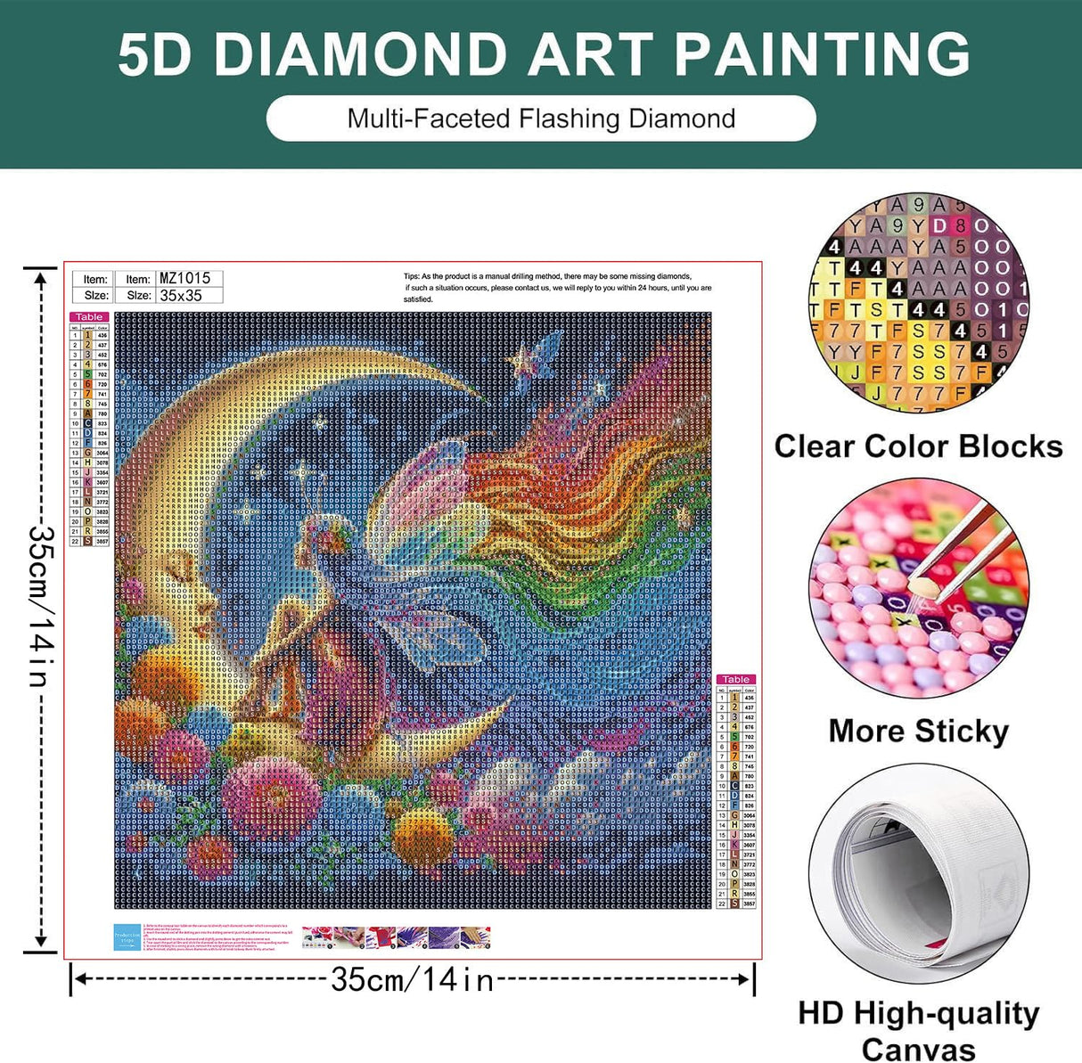 Zythron Moon Diamond Art,Diamond Art Kits for Adults Moon Fairy Diamond Painting Kits for Adults Beginner,Fairy Girl 5D DIY Full Round Drill Gem Art Kits,Home Wall Decor 14 x 14 Inch Zythron