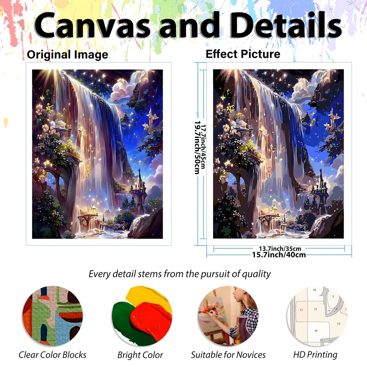 hkejoi Landscape Paint by Numbers Kit for Adults, Waterfall Adult Paint by Number Kits on Canvas,DIY Acrylic Waterfall Paint by Number for Adults Beginners for Home Decor 16x20 Inch hkejoi