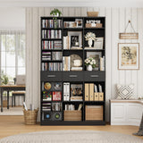 HOSTACK 75" Tall Book Shelf and Bookcase, 47" Wide Bookshelf with Drawers, Modern 9 Tier Bookcase with Storage, Large Wood Display Cabinet with Adjustable Shelves for Living Room, Home Office, Black HOSTACK