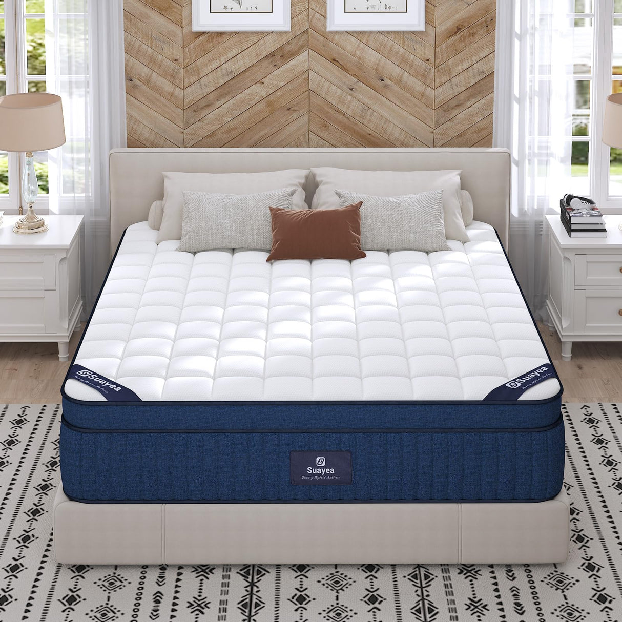 SUAYEA Queen Size Mattresses, 16 Inch Queen Mattress in a Box, Medium Pocket Spring and Gel Memory Foam for Superior Comfort, Pressure Relief, Strong Edge Support SUAYEA