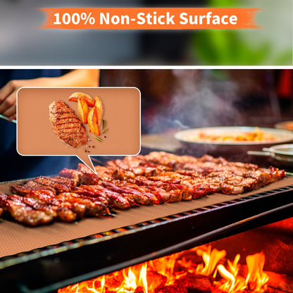 WIBIMEN Grill Mats for Outdoor Grill, Copper 7pcs Grill Mat, 100% Non-Stick PFOA Free 15.75 x 13", Heavy Duty, Reusable and Easy to Clean - Gas Charcoal & Electric BBQ