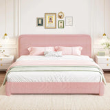 King Size Bed Frame, Upholstered Platform Bed King with Headboard, Boucle Soft and Cloud Bed Frame, Modern Style, No Box Spring Required, Easy Assembly, Pink BarnFurin
