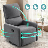 Jocisland Swivel Glider Rocking Recliner Chair for Adults, Nursery Rocker Reclining, Comfy Upholstered Single Sofa Armchair for Living Room Bedroom Nursing, Linen Gray Jocisland